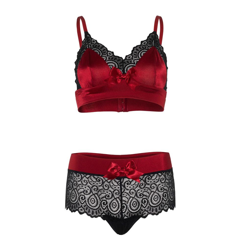 Leg Avenue - Satin Lace Ensemble soutien-gorge et culotte - Rouge/Noir